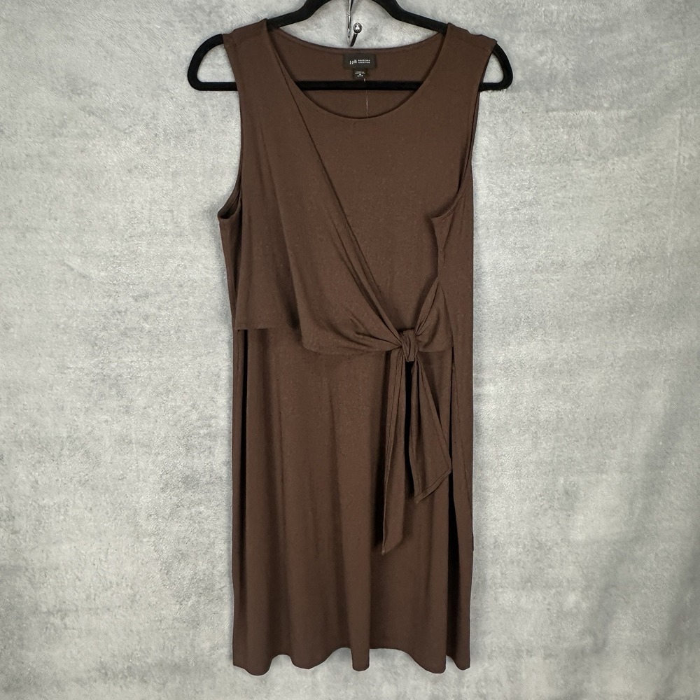 J Jill Wearever Collection Kona Dress Women Medium Petite Brown Faux Wrap Preppy